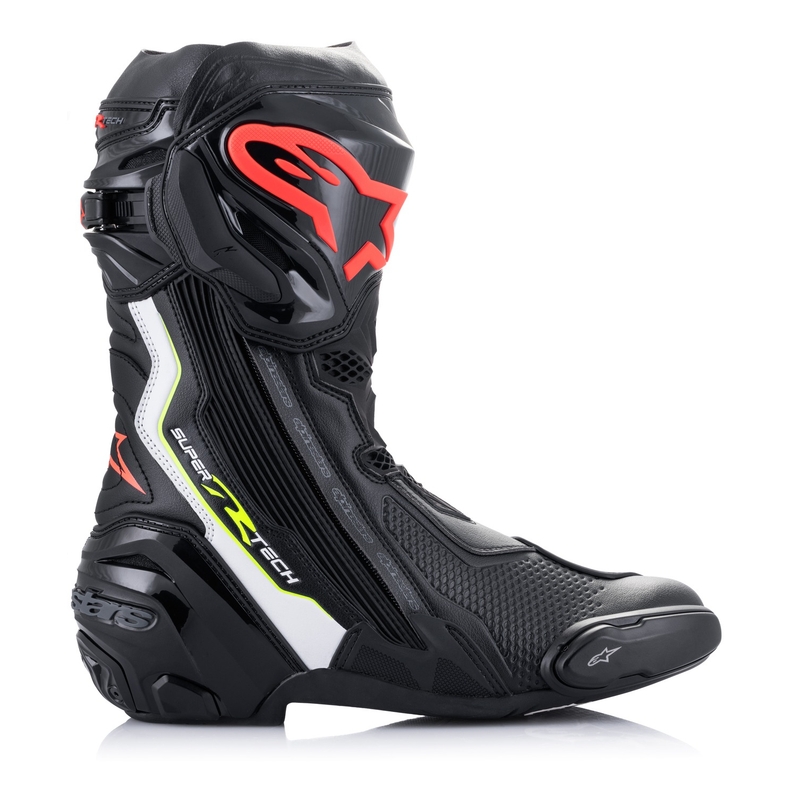 Alpinestars Supertech R motorističke čizme crno-bijele-fluo crvene-fluo žute
