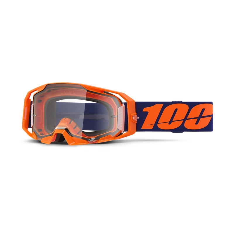 Naočale za motocross 100% ARmatic Neon Orange s prozirnim pleksiglasom