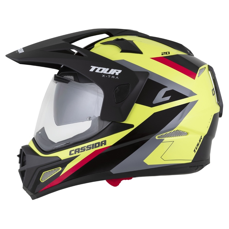 Enduro kaciga Cassida Tour 2.0 X-tra fluo žuto-crno-crveno-siva s crnim mat vizirom