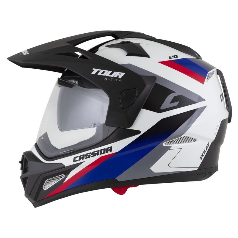Enduro kaciga Cassida Tour 2.0 X-tra bijelo-plavo-crveno-crna s crnim mat vizirom