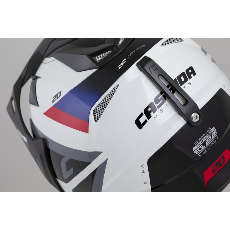 Enduro kaciga Cassida Tour 2.0 X-tra bijelo-plavo-crveno-crna s crnim mat vizirom
