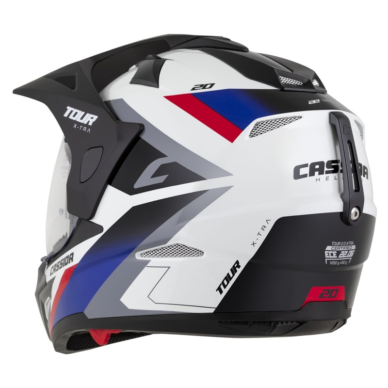 Enduro kaciga Cassida Tour 2.0 X-tra bijelo-plavo-crveno-crna s crnim mat vizirom
