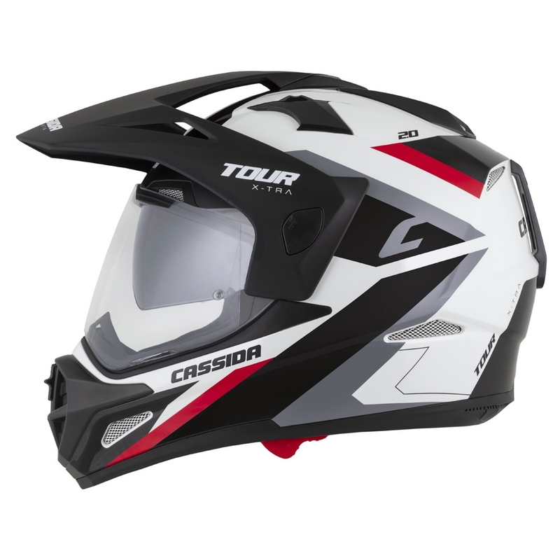 Enduro kaciga Cassida Tour 2.0 X-tra bijelo-crveno-crna s crnim mat vizirom