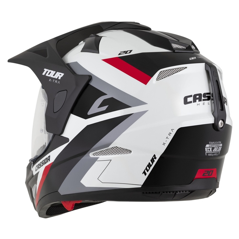 Enduro kaciga Cassida Tour 2.0 X-tra bijelo-crveno-crna s crnim mat vizirom