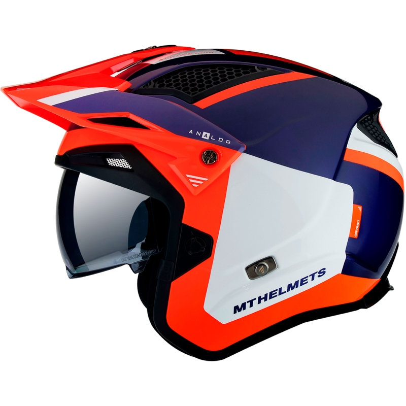 Otvorena motociklistička trial kaciga MT District SV Analog D5 plavo-bijela-fluo narančasta