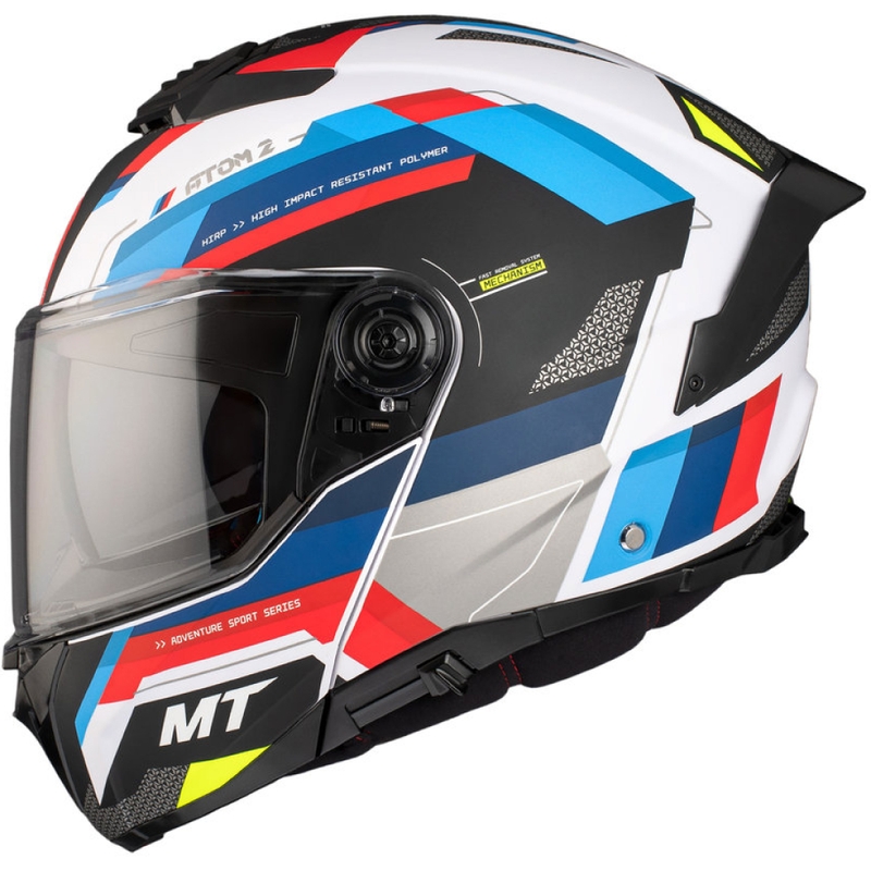 Vyklápěcí helma na motorku MT ATOM 2 SV BAST A0 perleťová černo-modro-červeno-bílá