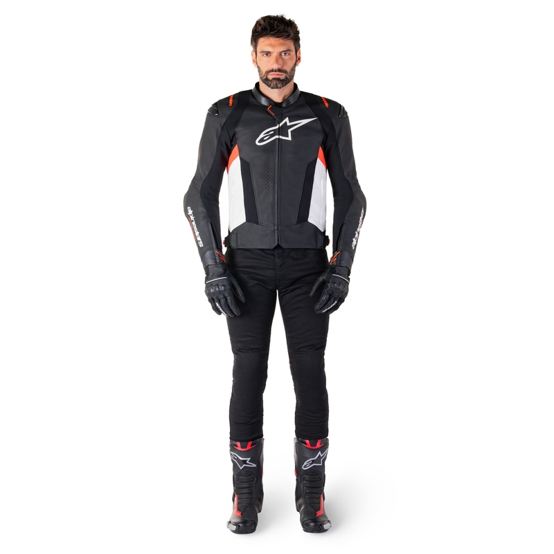 Kožna motoristička jakna Alpinestars Missile 3 crno-bijela-fluo crvena