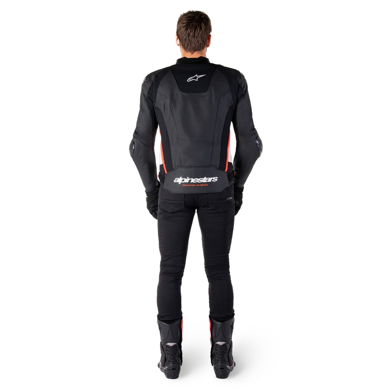 Kožna motoristička jakna Alpinestars Missile 3 crno-bijela-fluo crvena
