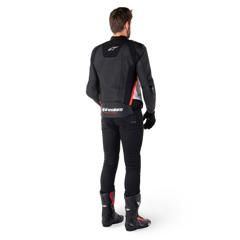 Kožna motoristička jakna Alpinestars Missile 3 crno-bijela-fluo crvena