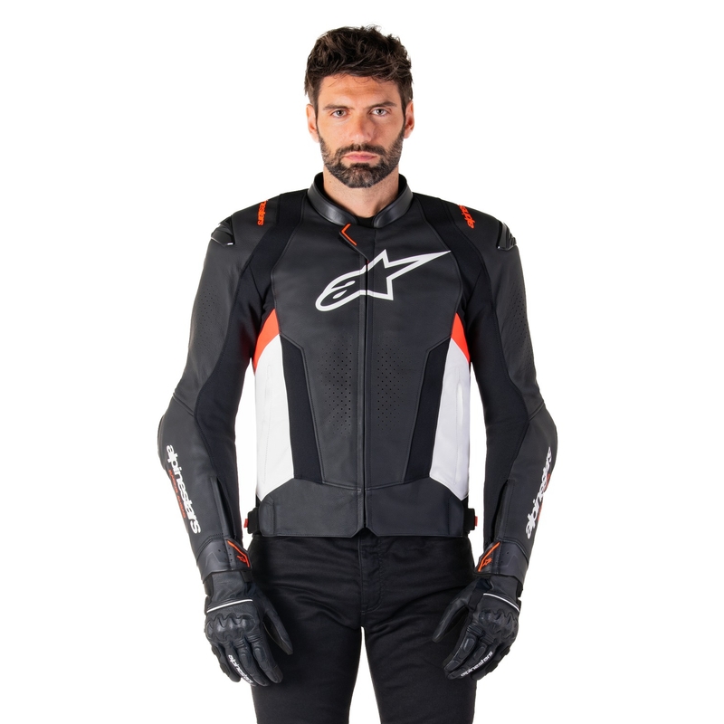 Kožna motoristička jakna Alpinestars Missile 3 crno-bijela-fluo crvena