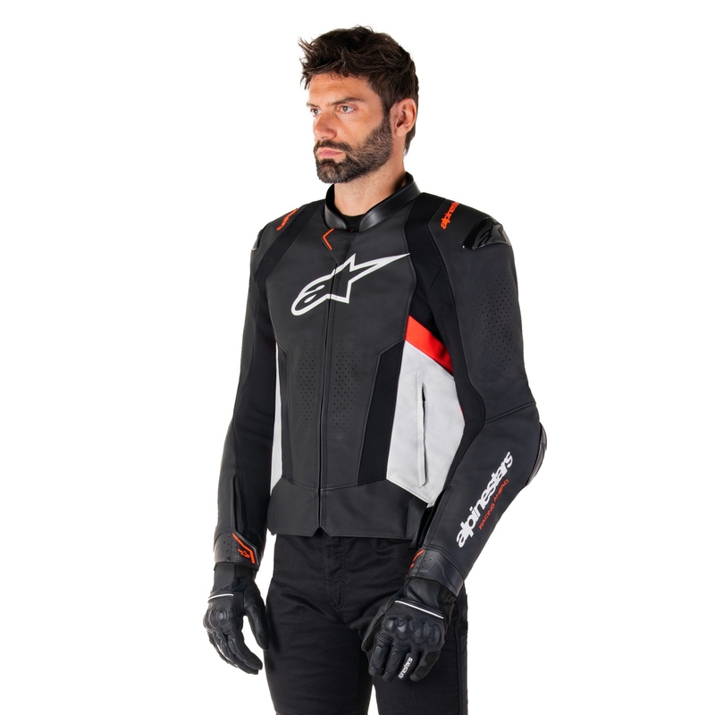 Kožna motoristička jakna Alpinestars Missile 3 crno-bijela-fluo crvena
