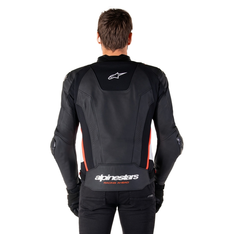 Kožna motoristička jakna Alpinestars Missile 3 crno-bijela-fluo crvena