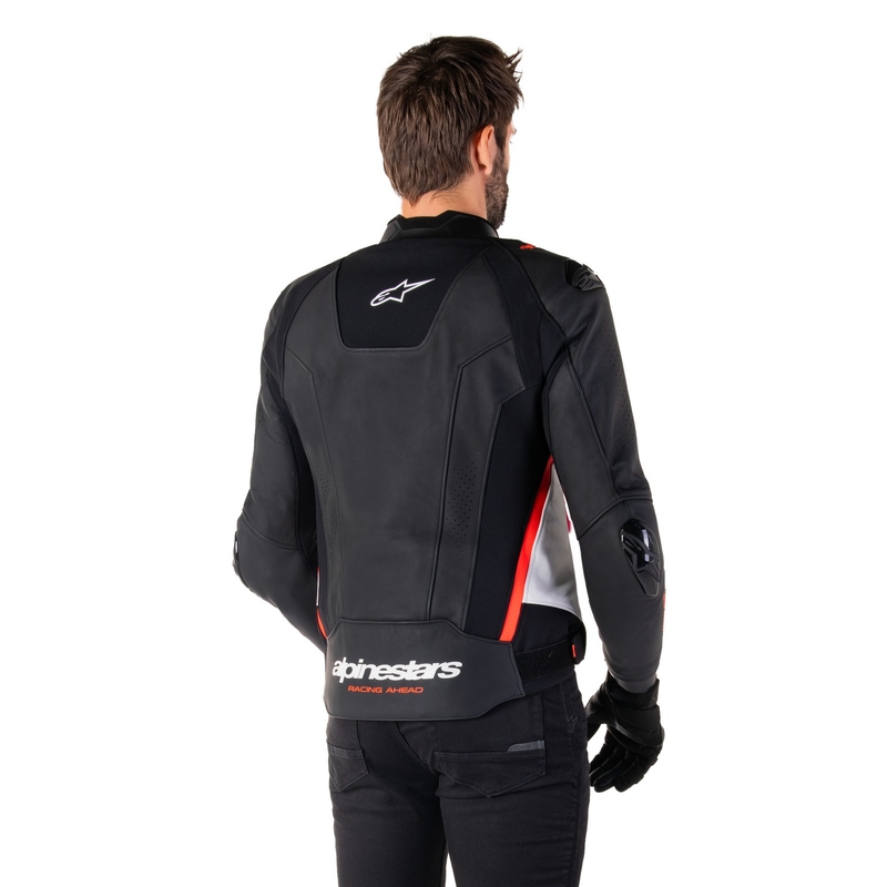 Kožna motoristička jakna Alpinestars Missile 3 crno-bijela-fluo crvena