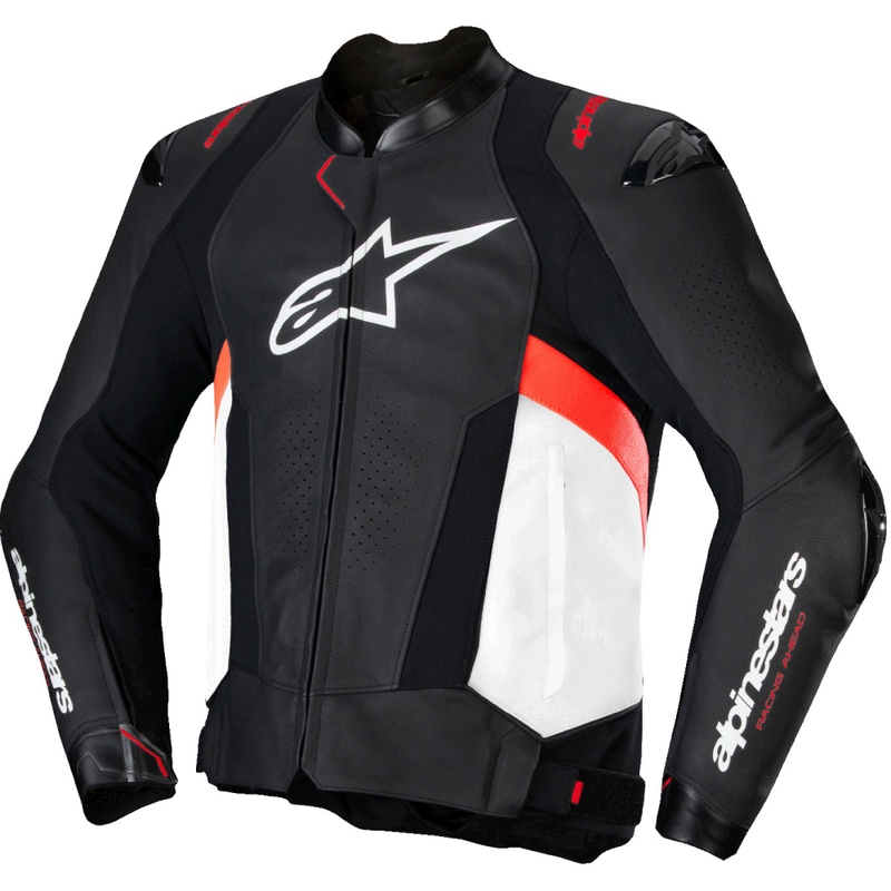 Kožna motoristička jakna Alpinestars Missile 3 crno-bijela-fluo crvena
