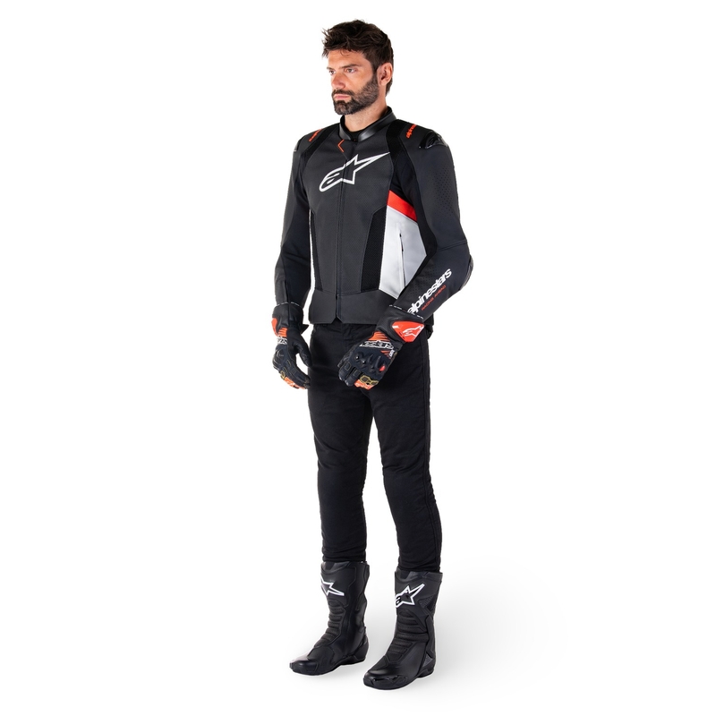 Kožna motociklistička jakna Alpinestars Missile 3 Airflow crno-bijela-fluo crvena