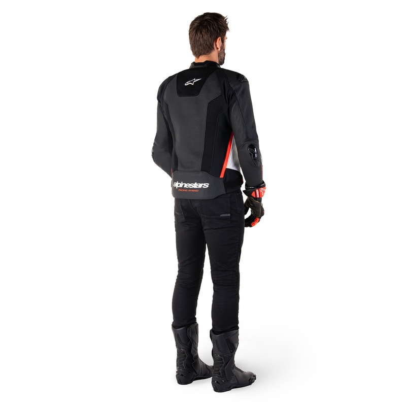 Kožna motociklistička jakna Alpinestars Missile 3 Airflow crno-bijela-fluo crvena