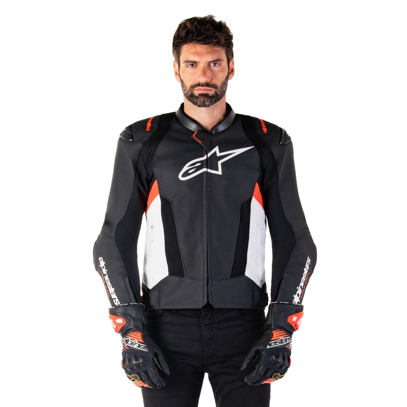 Kožna motociklistička jakna Alpinestars Missile 3 Airflow crno-bijela-fluo crvena