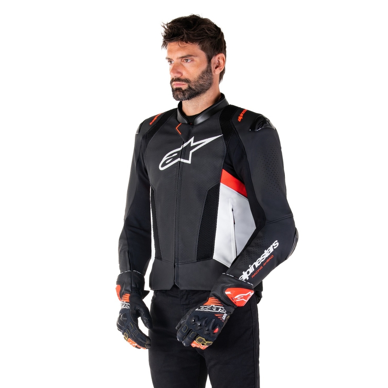 Kožna motociklistička jakna Alpinestars Missile 3 Airflow crno-bijela-fluo crvena