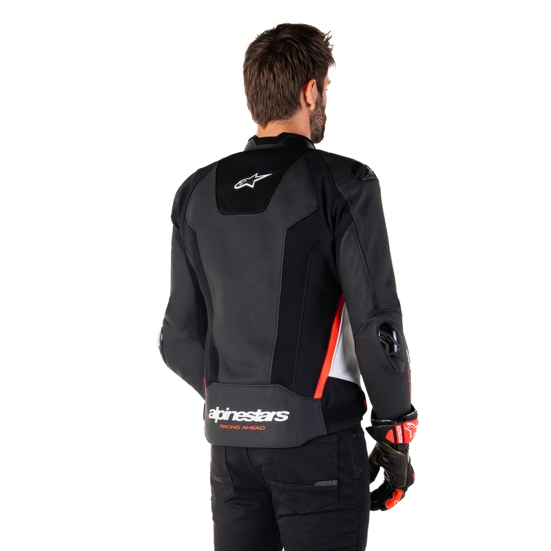 Kožna motociklistička jakna Alpinestars Missile 3 Airflow crno-bijela-fluo crvena