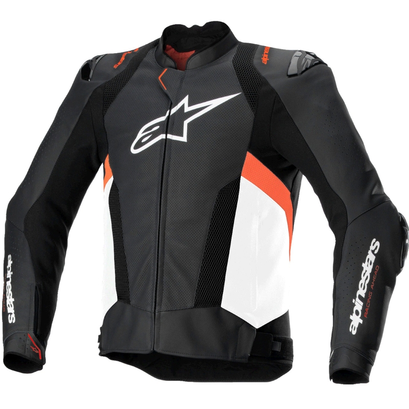 Kožna motociklistička jakna Alpinestars Missile 3 Airflow crno-bijela-fluo crvena
