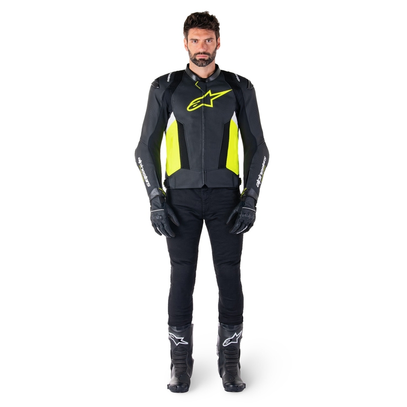 Kožna motociklistička jakna Alpinestars Missile 3 Airflow crno-fluo žuto-bijela