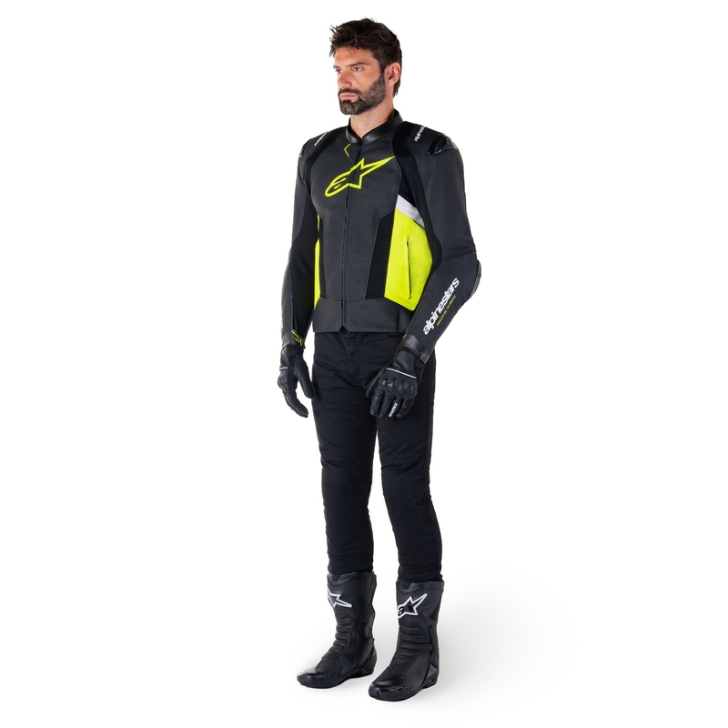 Kožna motociklistička jakna Alpinestars Missile 3 Airflow crno-fluo žuto-bijela