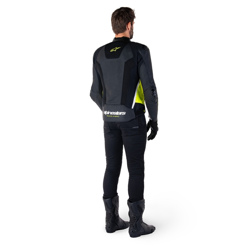 Kožna motociklistička jakna Alpinestars Missile 3 Airflow crno-fluo žuto-bijela