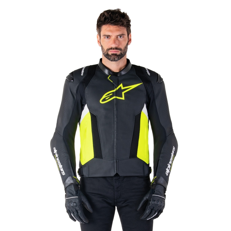 Kožna motociklistička jakna Alpinestars Missile 3 Airflow crno-fluo žuto-bijela