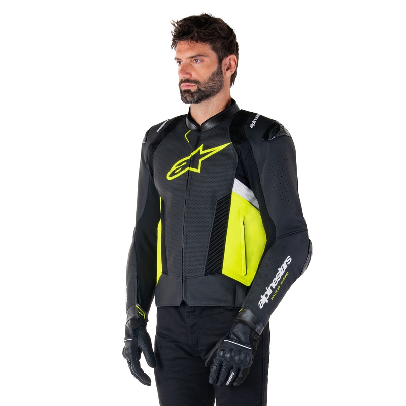 Kožna motociklistička jakna Alpinestars Missile 3 Airflow crno-fluo žuto-bijela