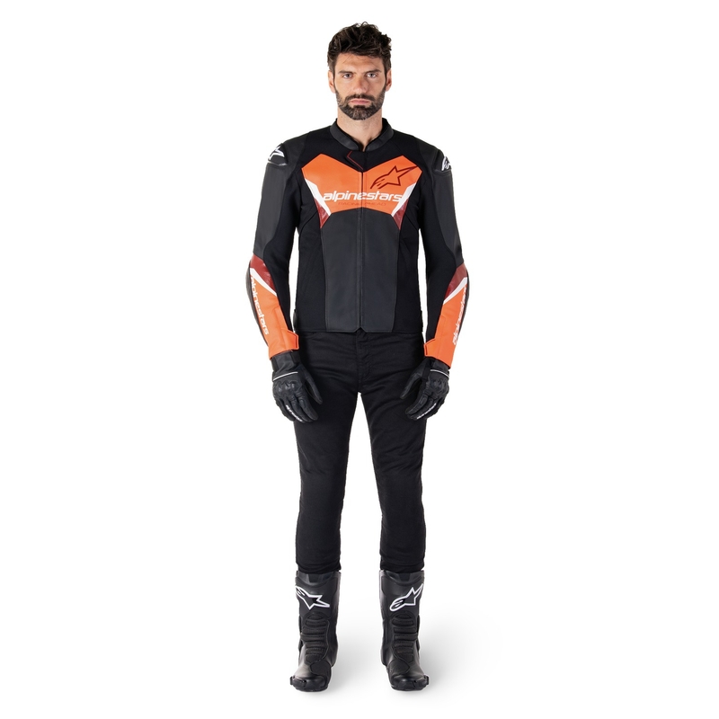 Kožna motoristička jakna Alpinestars Faster 3 crno-fluo crvena
