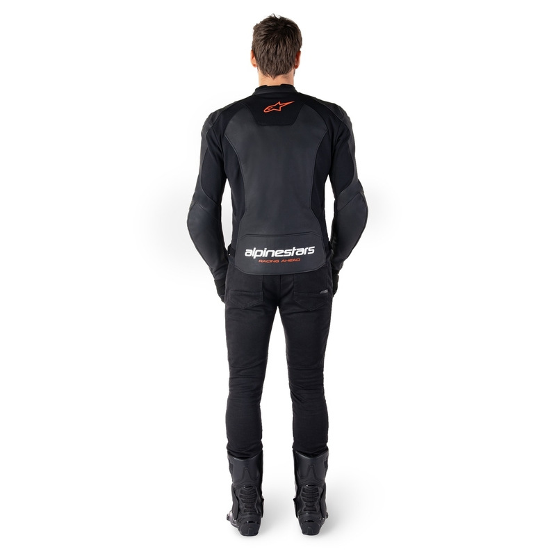 Kožna motoristička jakna Alpinestars Faster 3 crno-fluo crvena