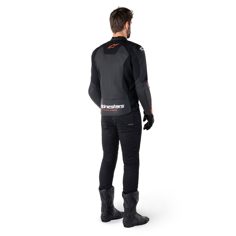 Kožna motoristička jakna Alpinestars Faster 3 crno-fluo crvena