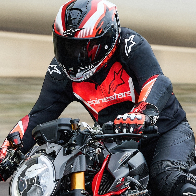 Kožna motoristička jakna Alpinestars Faster 3 crno-fluo crvena