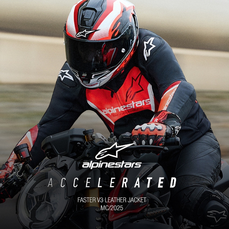 Kožna motoristička jakna Alpinestars Faster 3 crno-fluo crvena