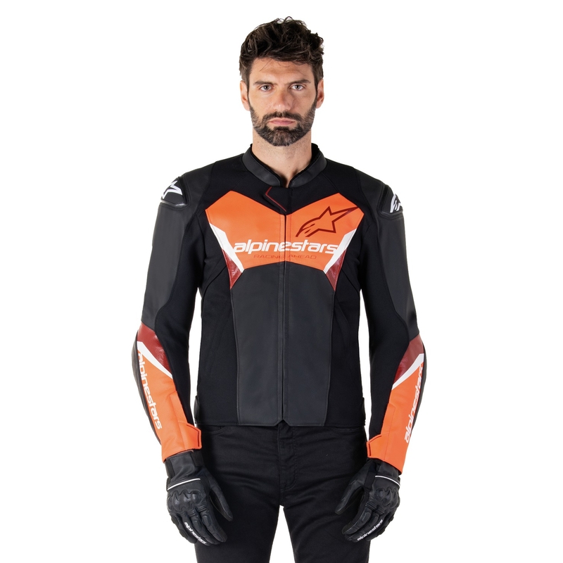 Kožna motoristička jakna Alpinestars Faster 3 crno-fluo crvena