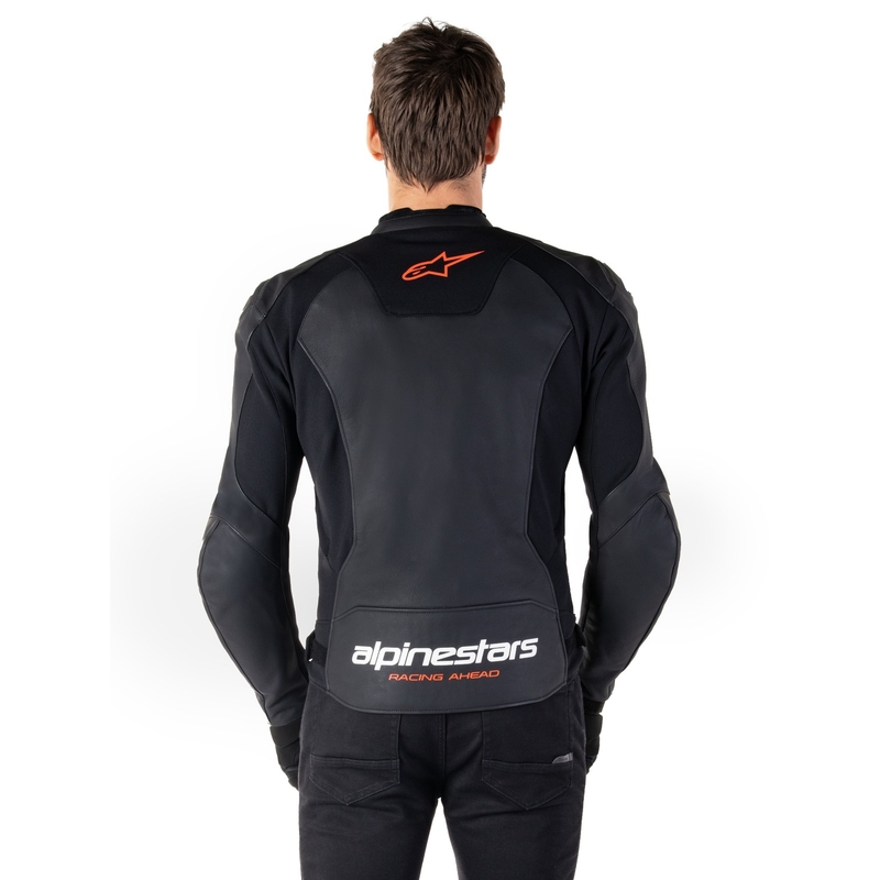 Kožna motoristička jakna Alpinestars Faster 3 crno-fluo crvena