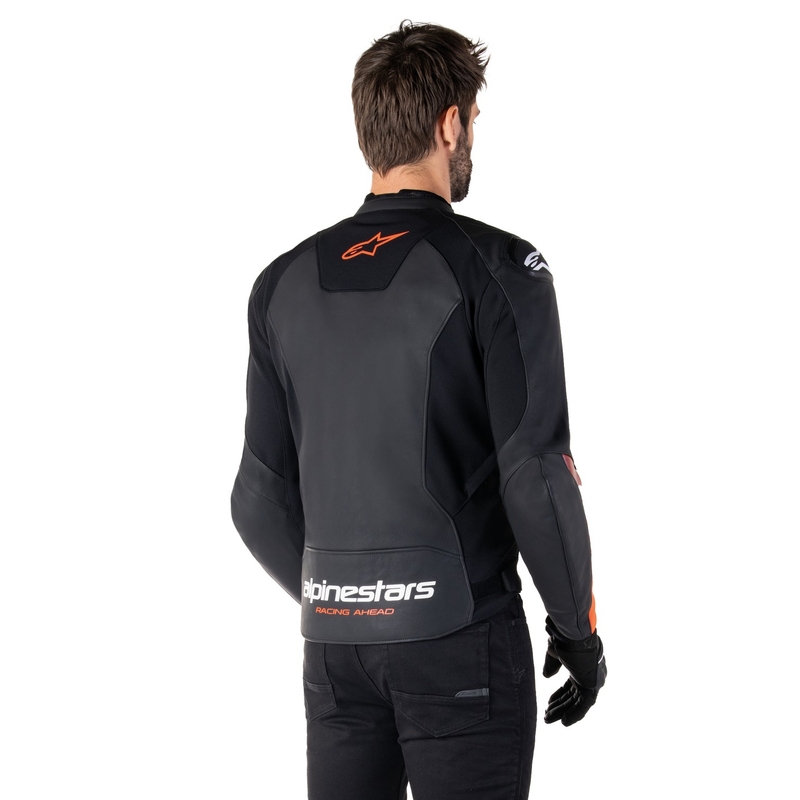 Kožna motoristička jakna Alpinestars Faster 3 crno-fluo crvena