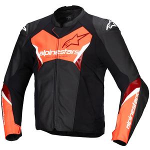 Kožna motoristička jakna Alpinestars Faster 3 crno-fluo crvena
