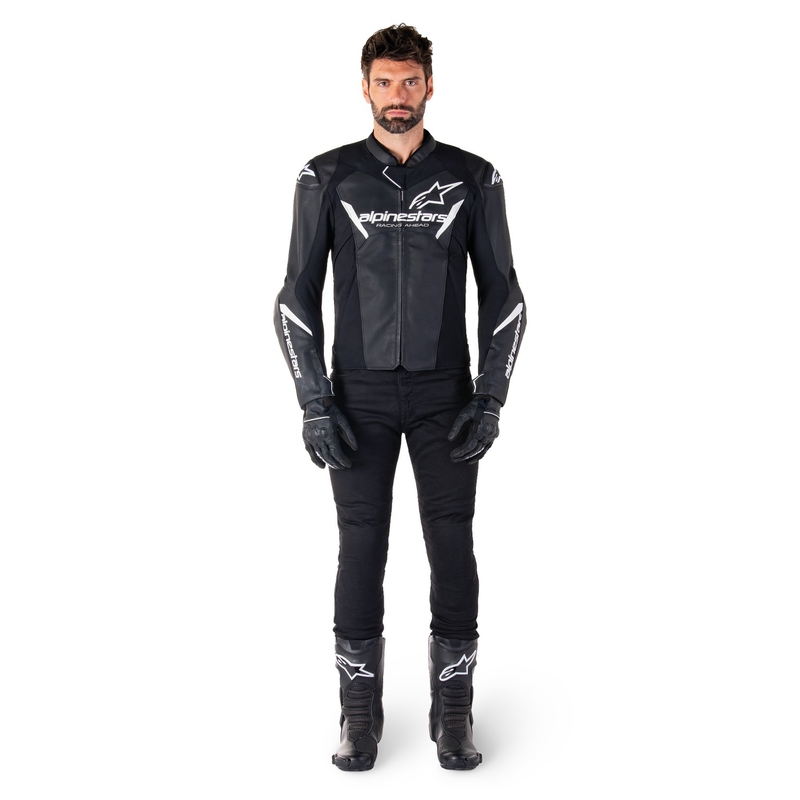 Kožna motoristička jakna Alpinestars Faster 3 crno-bijela