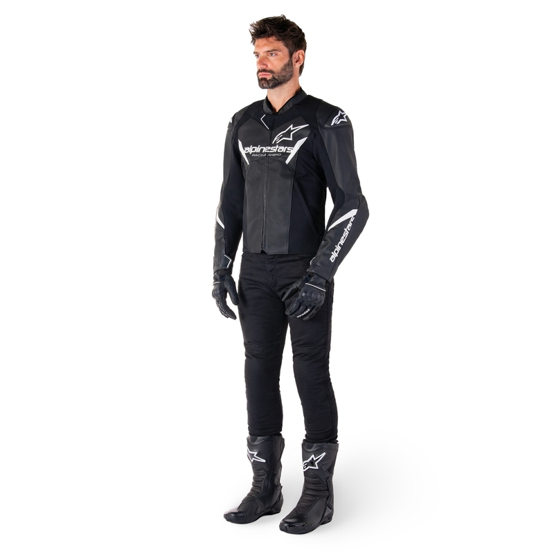 Kožna motoristička jakna Alpinestars Faster 3 crno-bijela