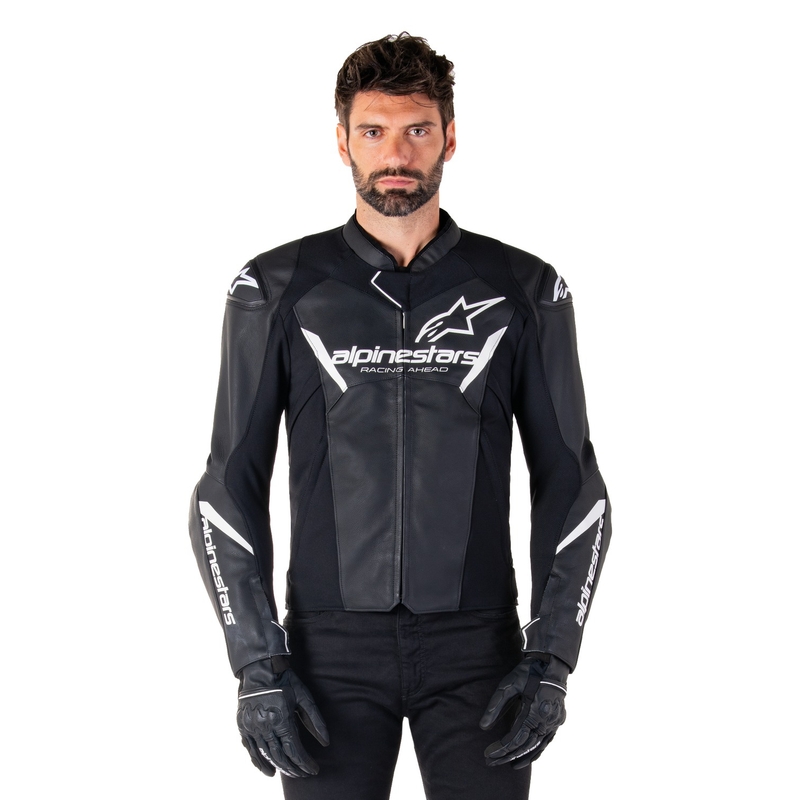 Kožna motoristička jakna Alpinestars Faster 3 crno-bijela