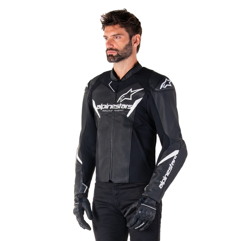 Kožna motoristička jakna Alpinestars Faster 3 crno-bijela
