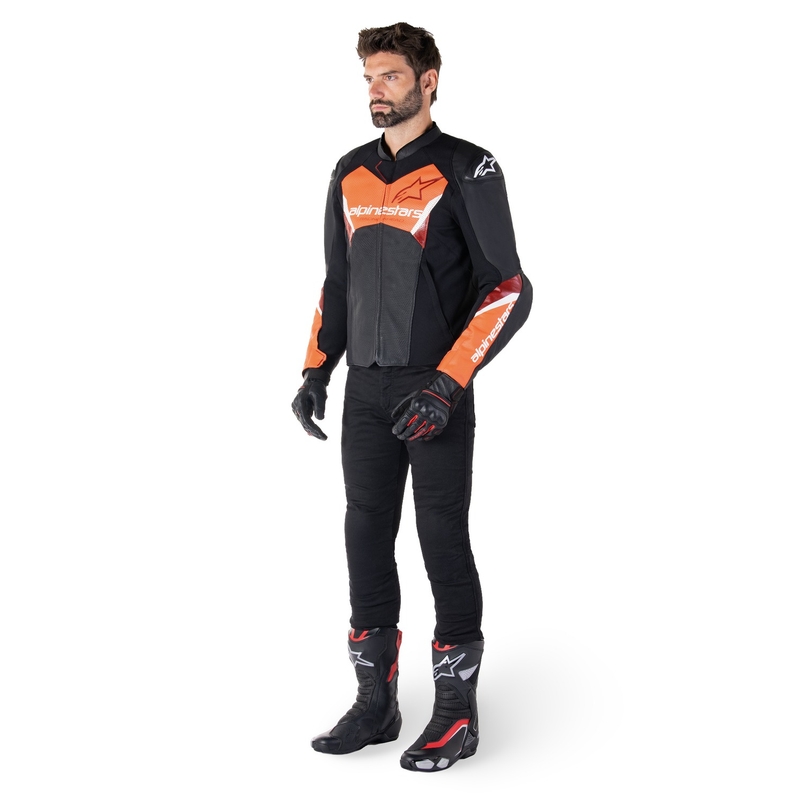 Kožna motociklistička jakna Alpinestars Faster 3 Airflow crno-fluo crvena
