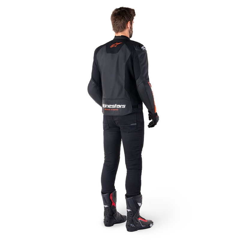 Kožna motociklistička jakna Alpinestars Faster 3 Airflow crno-fluo crvena