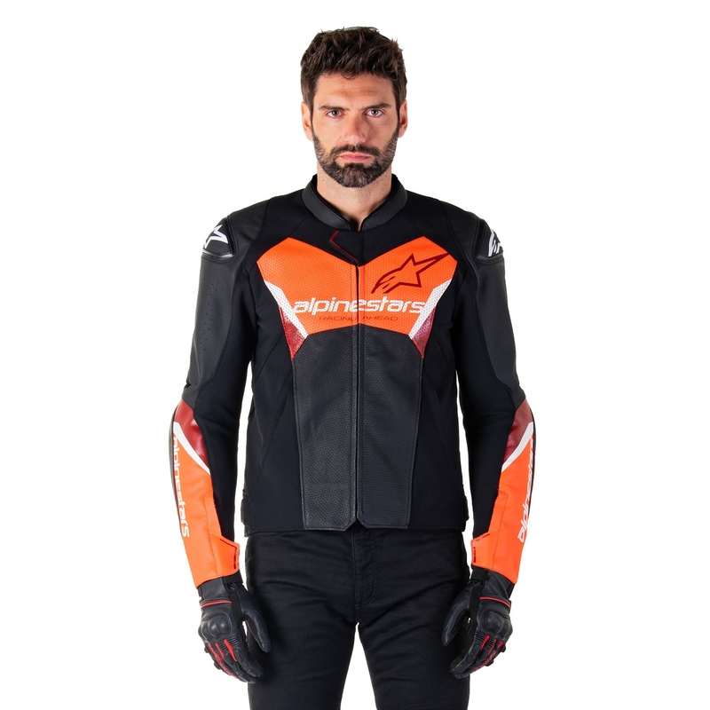 Kožna motociklistička jakna Alpinestars Faster 3 Airflow crno-fluo crvena
