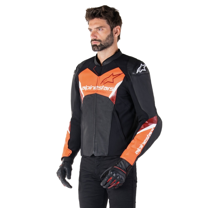 Kožna motociklistička jakna Alpinestars Faster 3 Airflow crno-fluo crvena