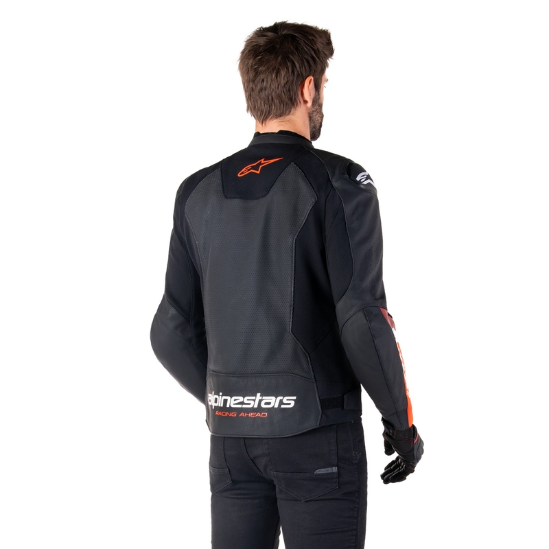 Kožna motociklistička jakna Alpinestars Faster 3 Airflow crno-fluo crvena