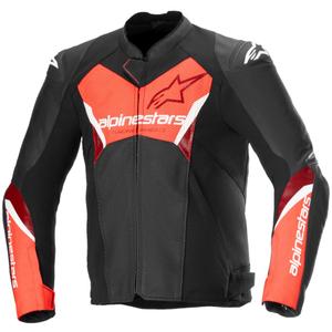 Kožna motociklistička jakna Alpinestars Faster 3 Airflow crno-fluo crvena
