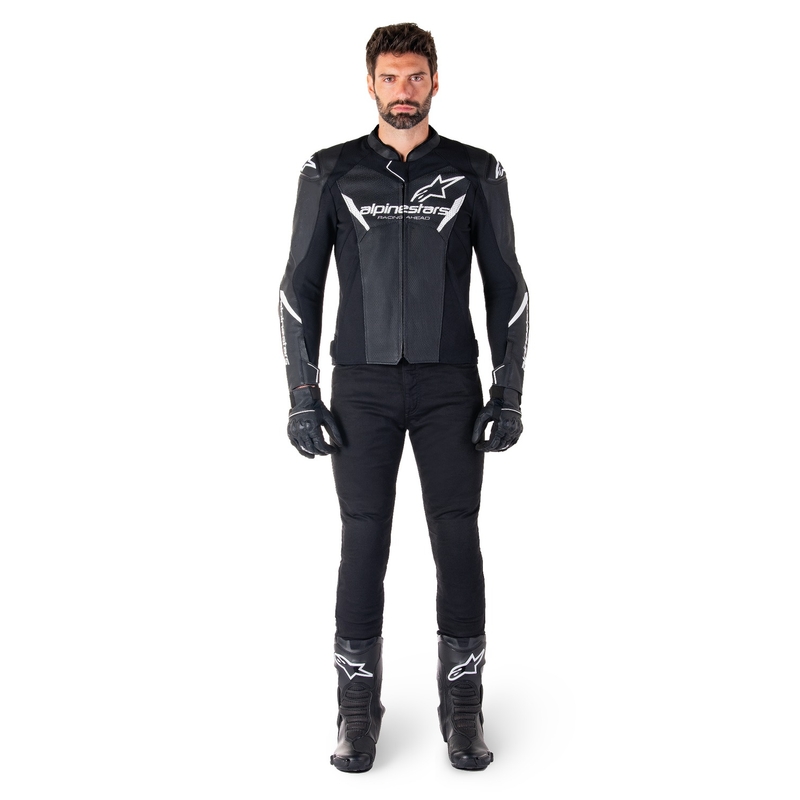 Kožna motoristička jakna Alpinestars Faster 3 Airflow crno-bijela