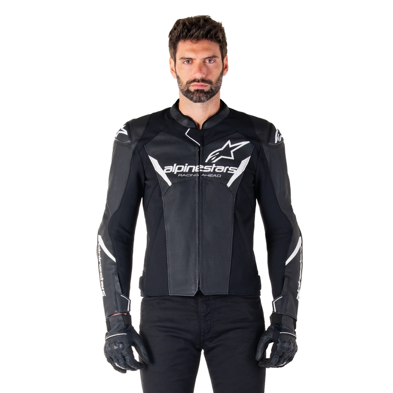 Kožna motoristička jakna Alpinestars Faster 3 Airflow crno-bijela